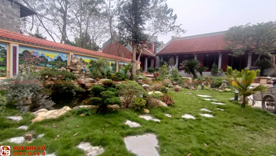 Nhà gỗ mít 5 gian kết hợp khuôn viên sân vườn